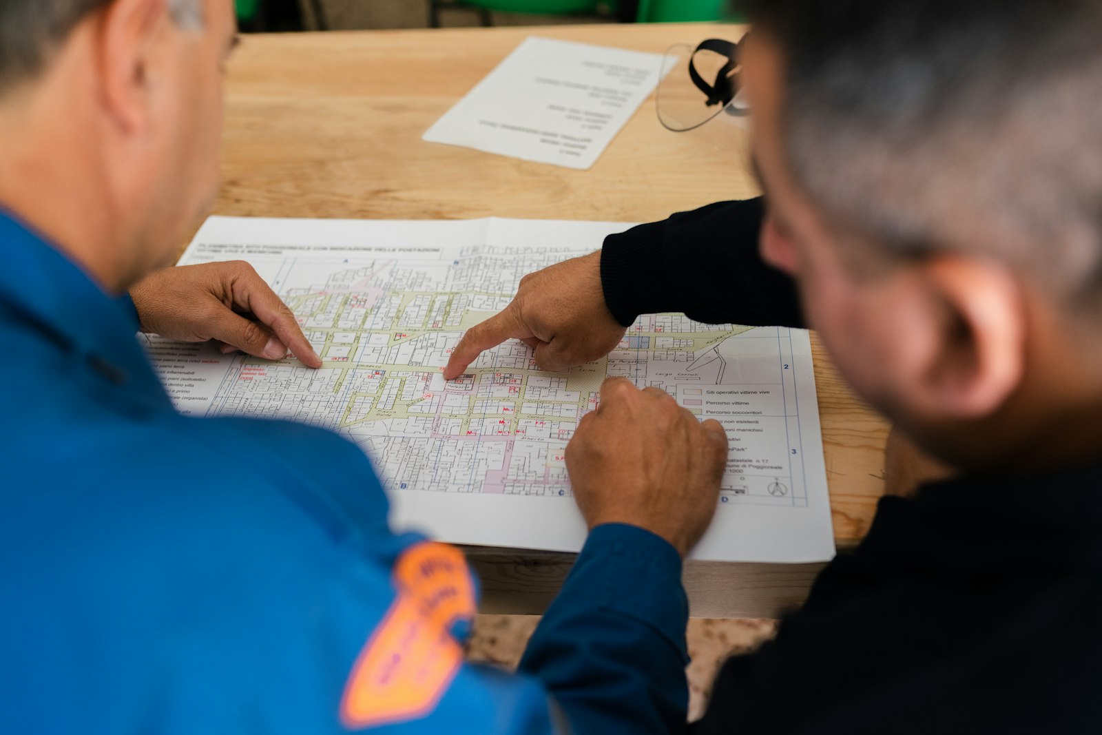 Planners reviewing a route map